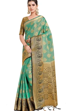 Woven Bangalore Silk Saree in Light Teal Green