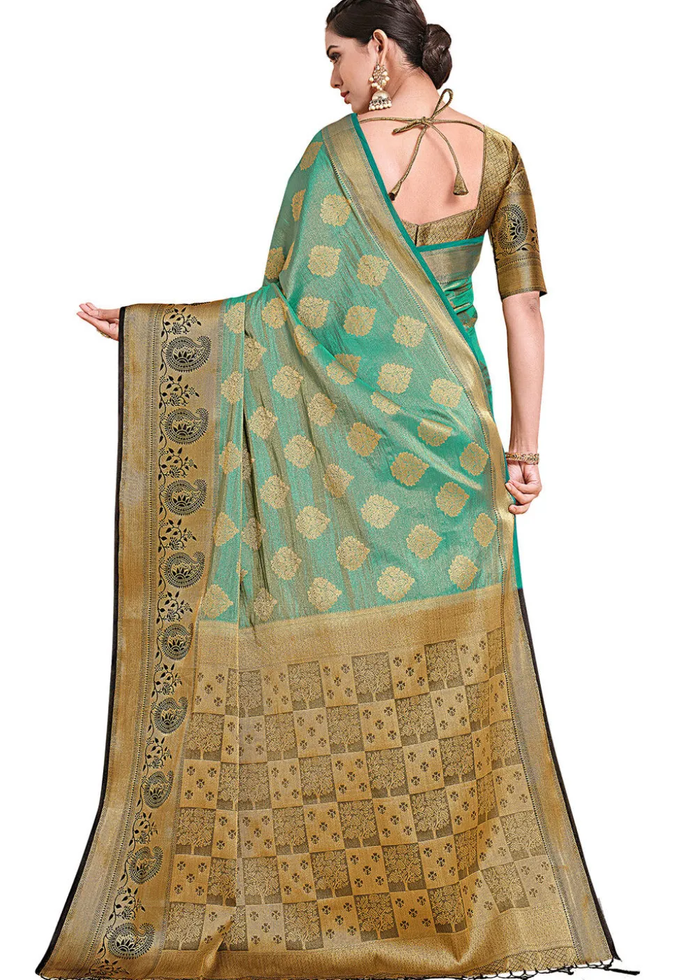 Woven Bangalore Silk Saree in Light Teal Green