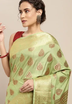 Woven Bangalore Silk Saree in Light Moss Green