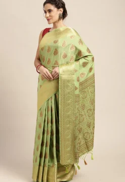 Woven Bangalore Silk Saree in Light Moss Green