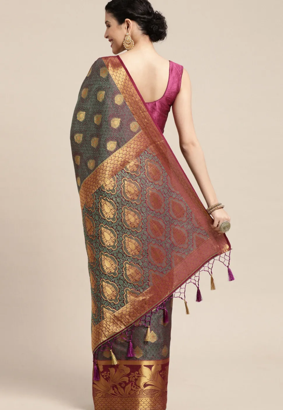 Woven Bangalore Silk Saree in Magenta