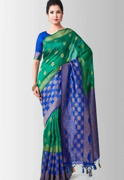 Woven Bangalore Silk Saree in Teal Green