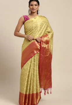 Woven Bangalore Silk Saree in Light Yellow