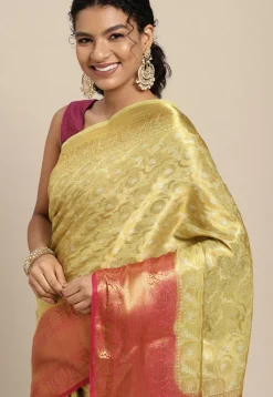 Woven Bangalore Silk Saree in Light Yellow