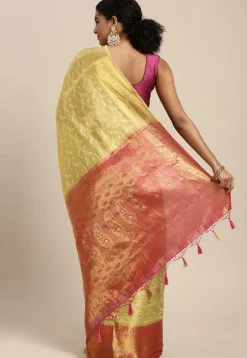 Woven Bangalore Silk Saree in Light Yellow