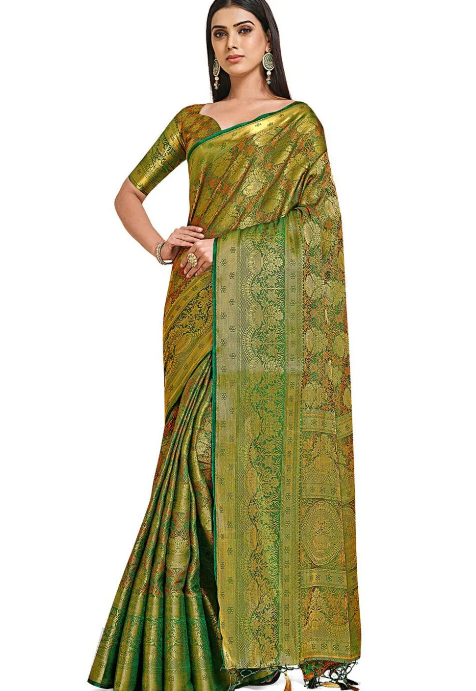 Woven Bangalore Silk Saree in Teal Green