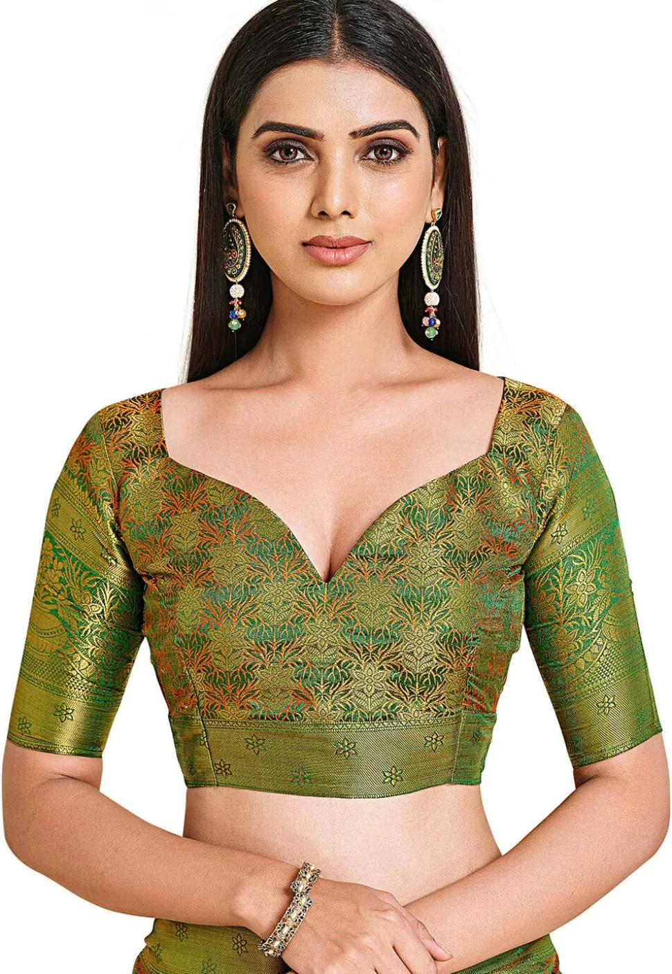 Woven Bangalore Silk Saree in Teal Green