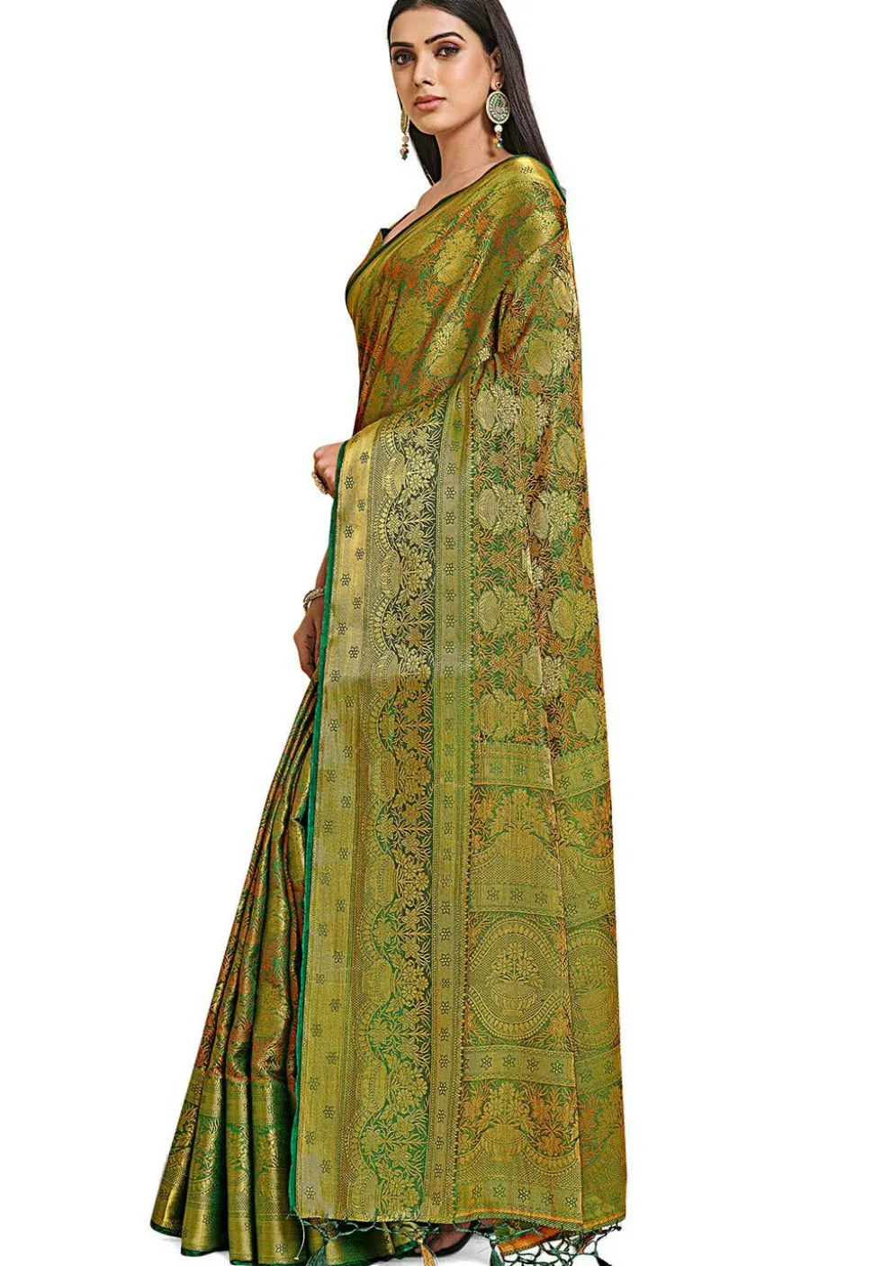 Woven Bangalore Silk Saree in Teal Green