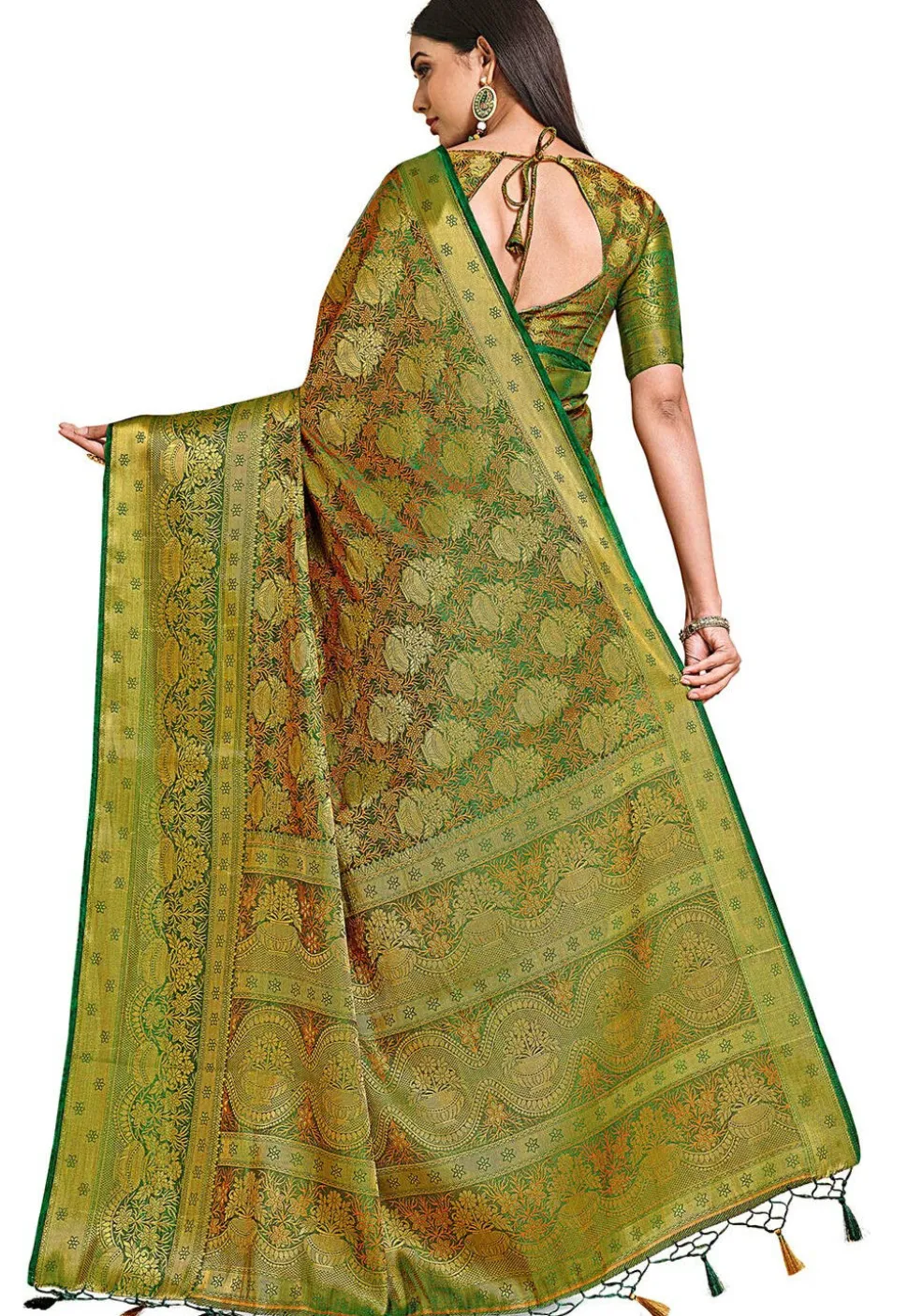 Woven Bangalore Silk Saree in Teal Green