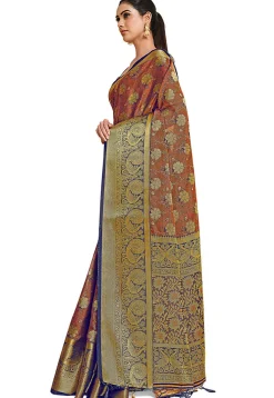 Woven Bangalore Silk Saree in Rust