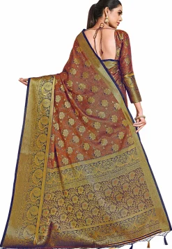Woven Bangalore Silk Saree in Rust