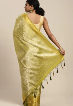 Woven Bangalore Silk Saree in Light Olive Green