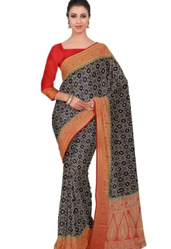 Woven Bangalore Silk Saree in Navy Blue