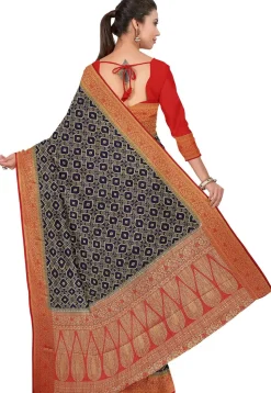 Woven Bangalore Silk Saree in Navy Blue