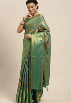 Woven Bangalore Silk Saree in Light Teal Green
