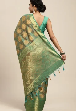 Woven Bangalore Silk Saree in Light Teal Green