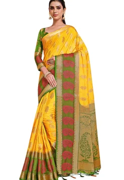 Woven Bangalore Silk Saree in Yellow