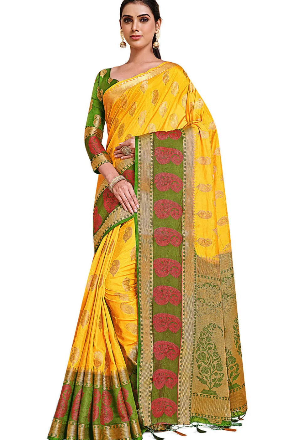 Woven Bangalore Silk Saree in Yellow