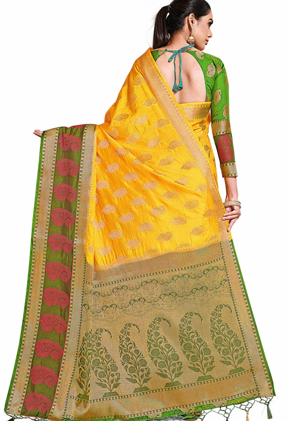 Woven Bangalore Silk Saree in Yellow