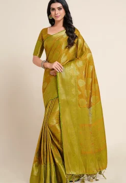 Woven Bangalore Silk Saree in Olive Green