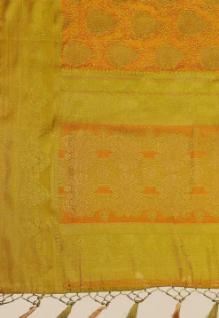 Woven Bangalore Silk Saree in Olive Green