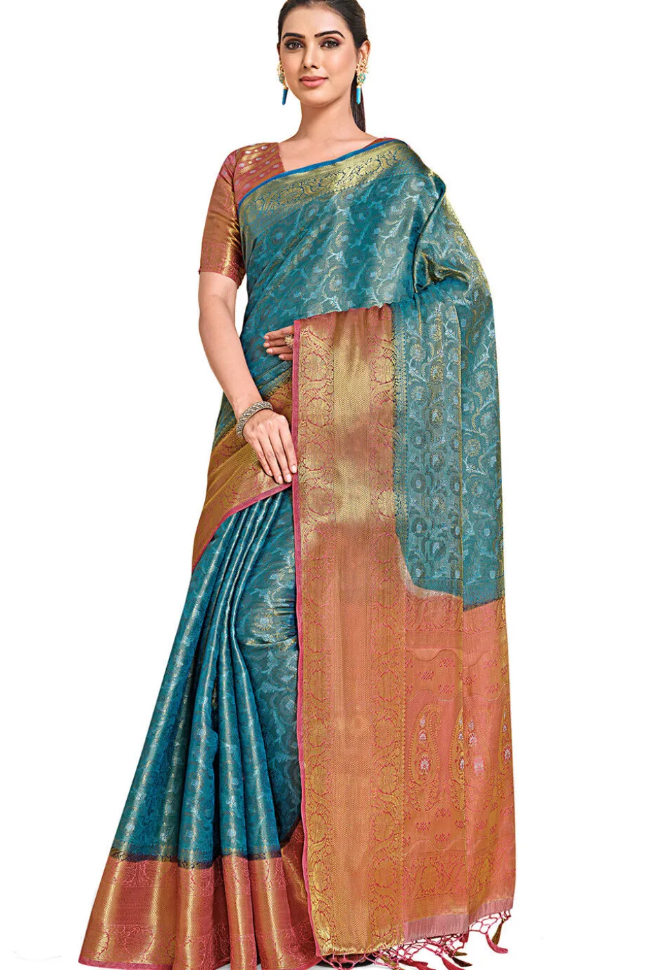 Woven Bangalore Silk Saree in Blue