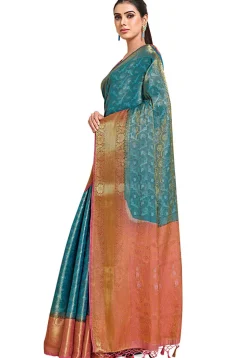 Woven Bangalore Silk Saree in Blue