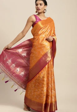 Woven Bangalore Silk Saree in Light Orange
