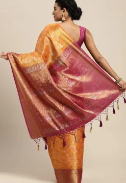 Woven Bangalore Silk Saree in Light Orange