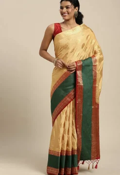Woven Bangalore Silk Saree in Beige