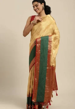 Woven Bangalore Silk Saree in Beige