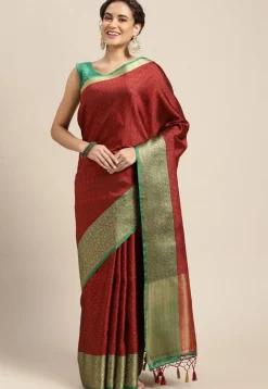 Woven Bangalore Silk Saree in Maroon