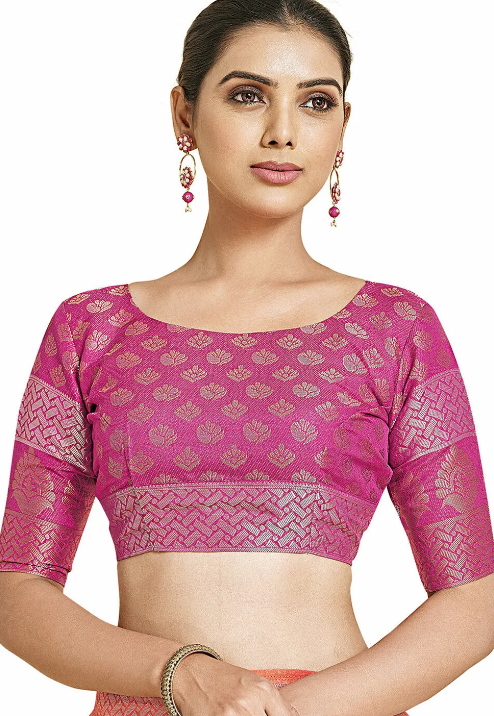 Woven Bangalore Silk Saree in Pastel Orange