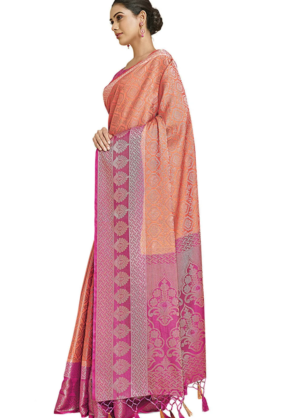 Woven Bangalore Silk Saree in Pastel Orange