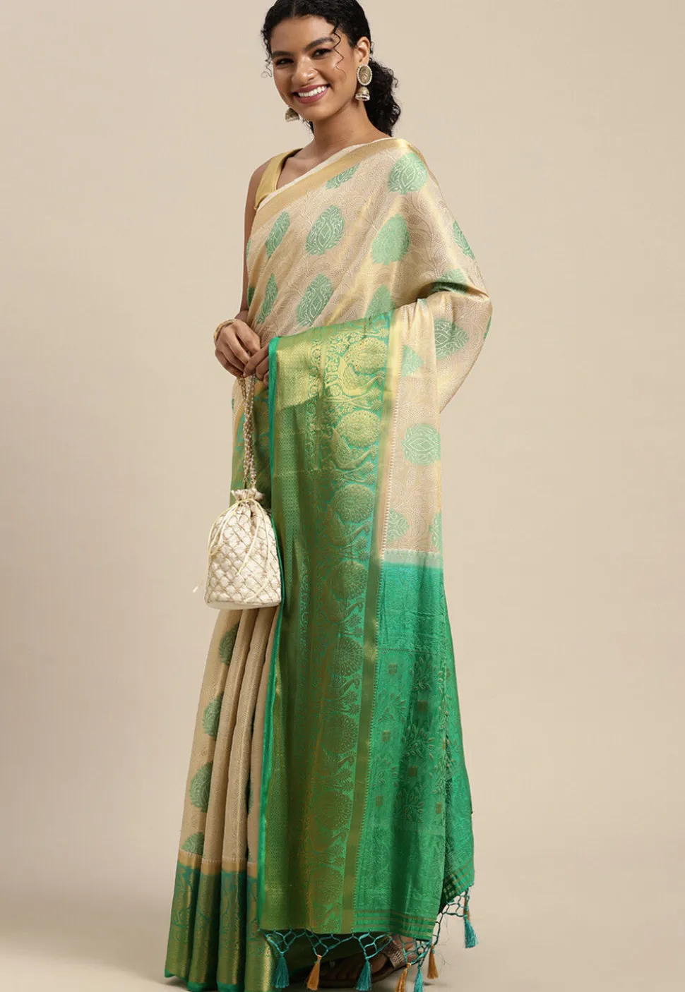 Woven Bangalore Silk Saree in Cream