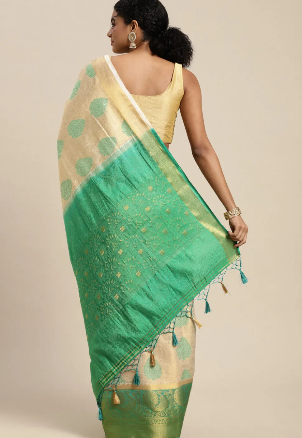 Woven Bangalore Silk Saree in Cream