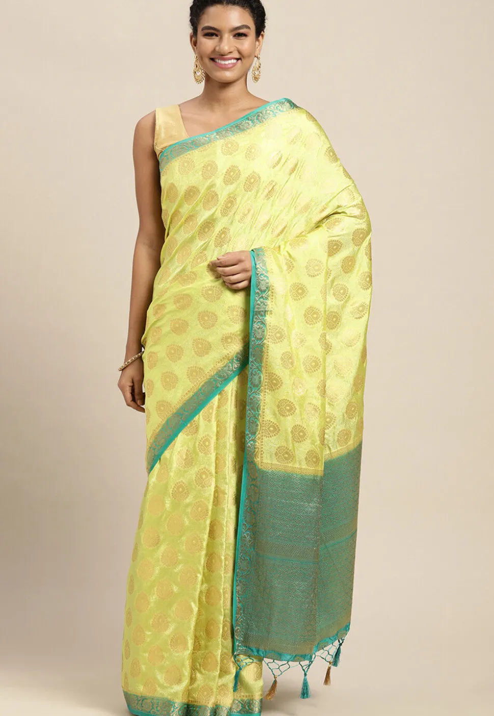Woven Bangalore Silk Saree in Light Yellow