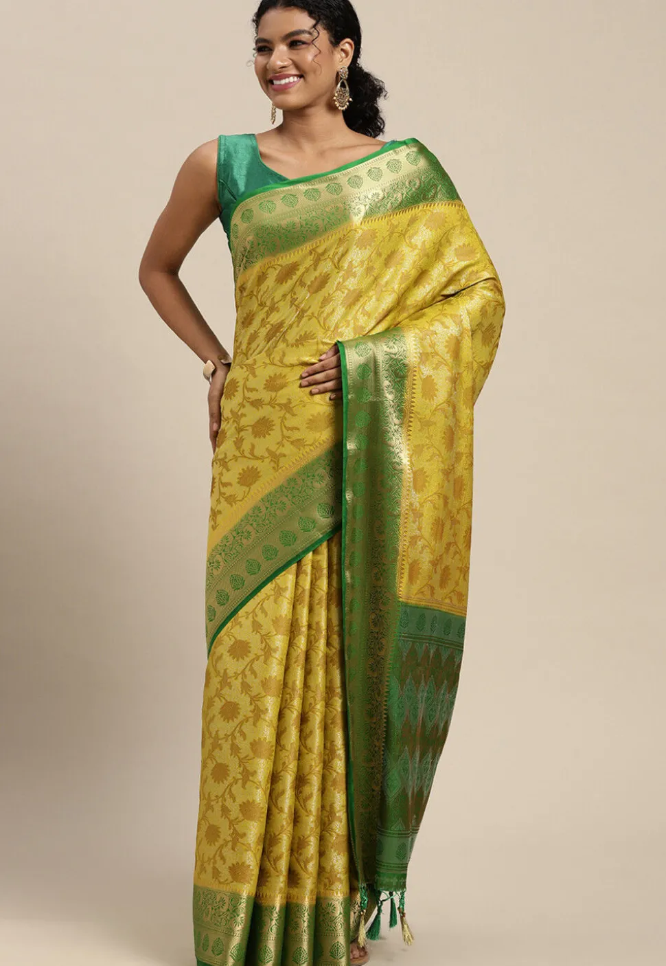 Woven Bangalore Silk Saree in Yellow