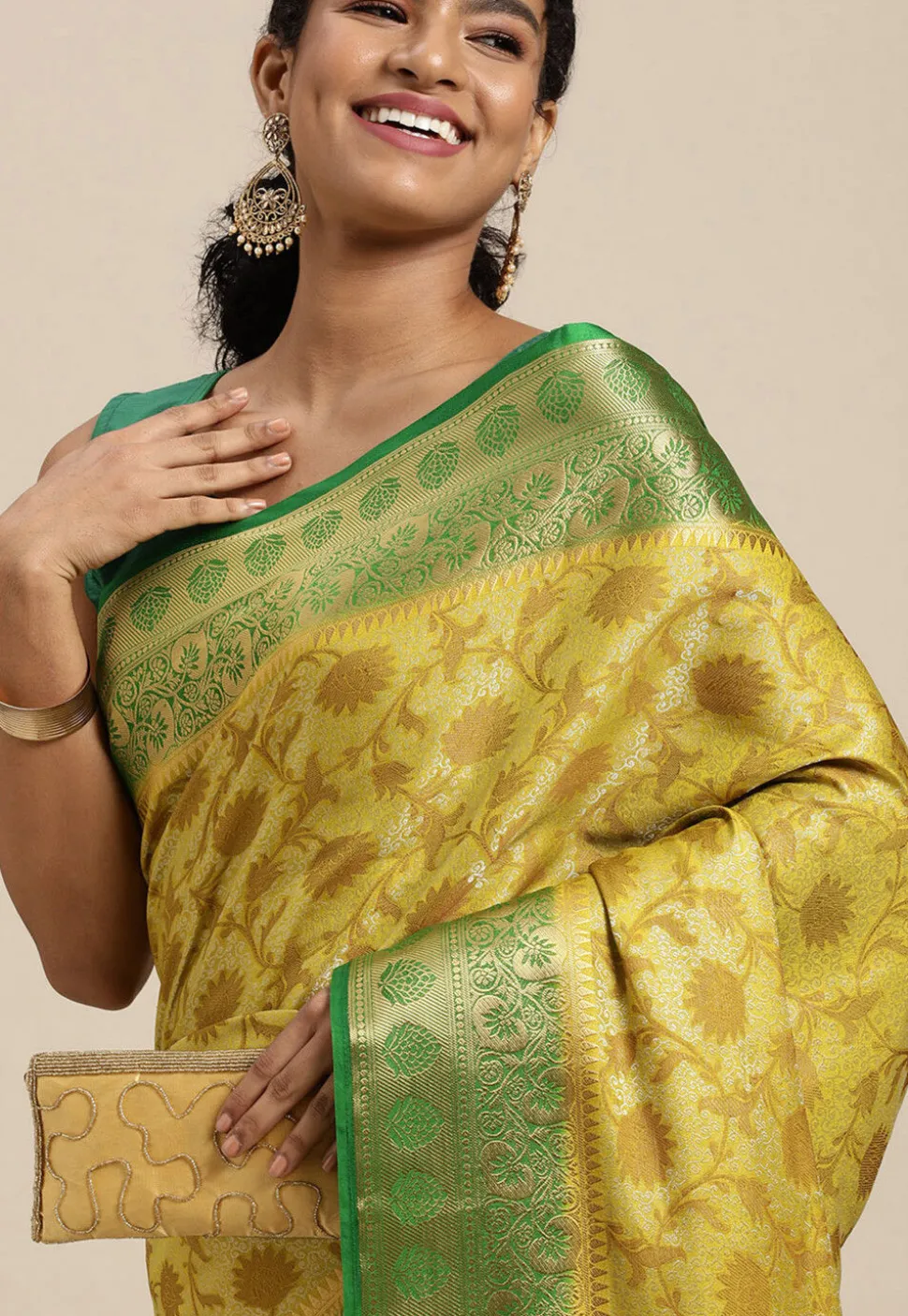Woven Bangalore Silk Saree in Yellow