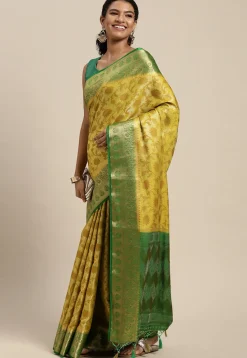 Woven Bangalore Silk Saree in Yellow