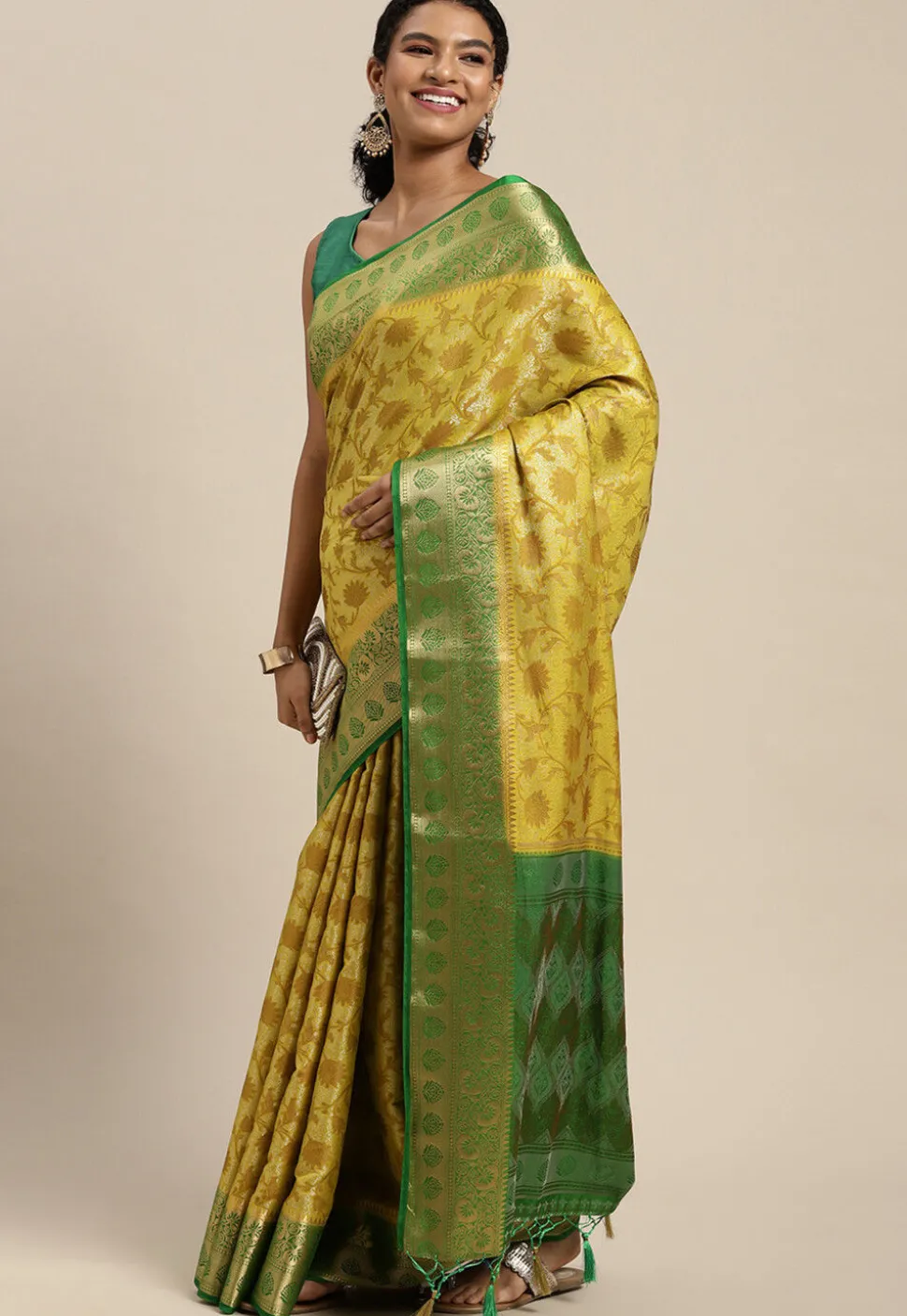 Woven Bangalore Silk Saree in Yellow