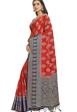Woven Bangalore Silk Saree in Red