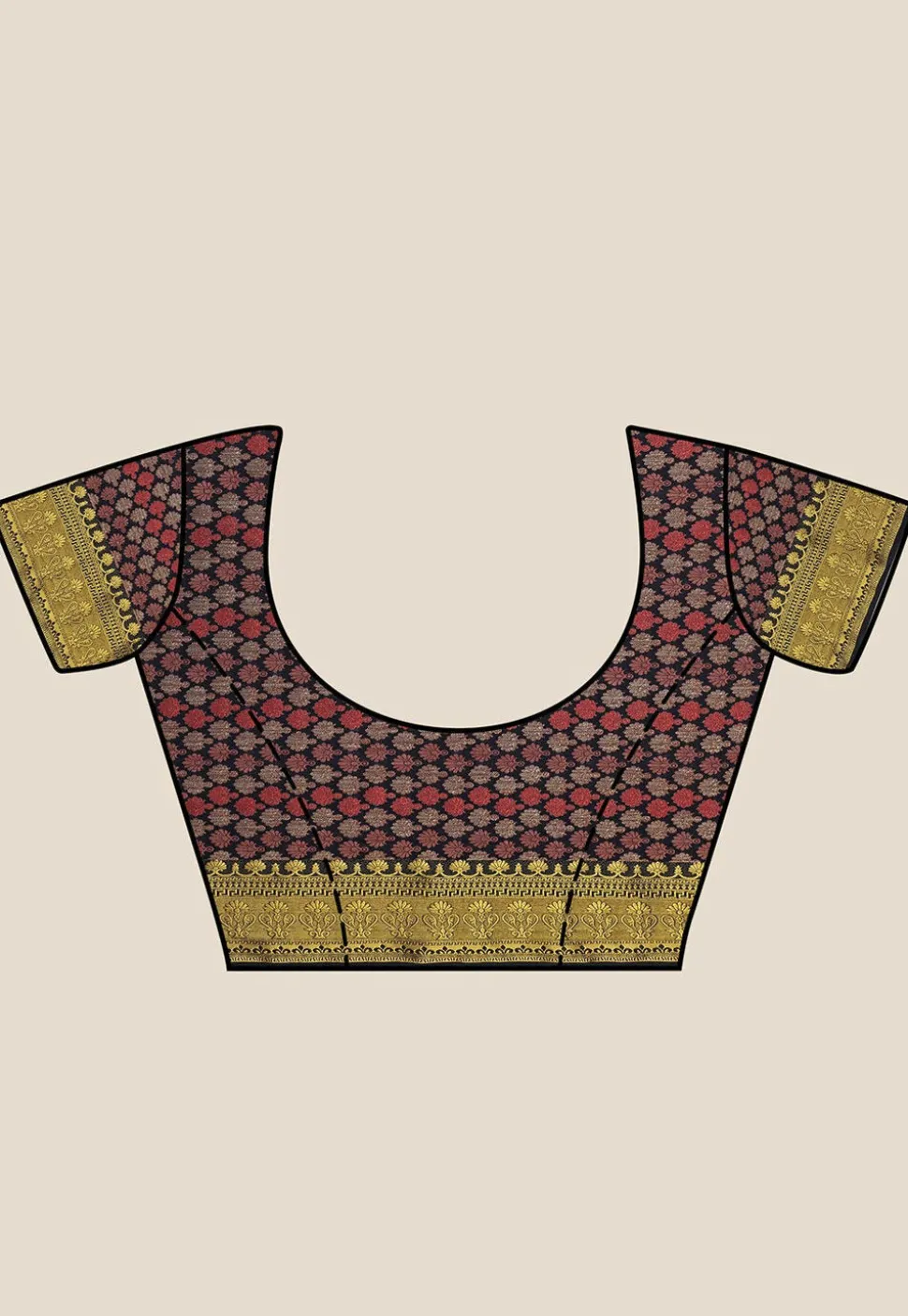 Woven Bangalore Silk Saree in Dark Blue and Red