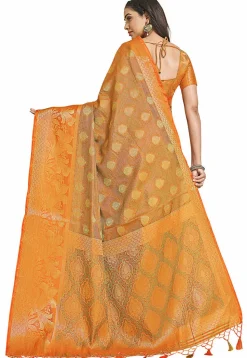 Woven Bangalore Silk Saree in Orange