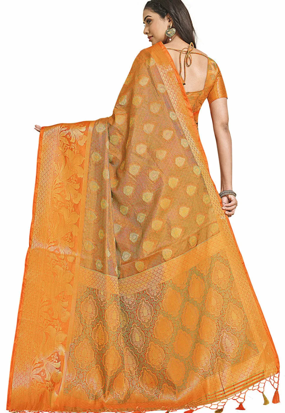 Woven Bangalore Silk Saree in Orange