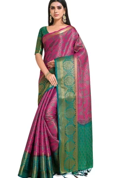 Woven Bangalore Silk Saree in Magenta