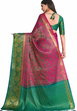 Woven Bangalore Silk Saree in Magenta