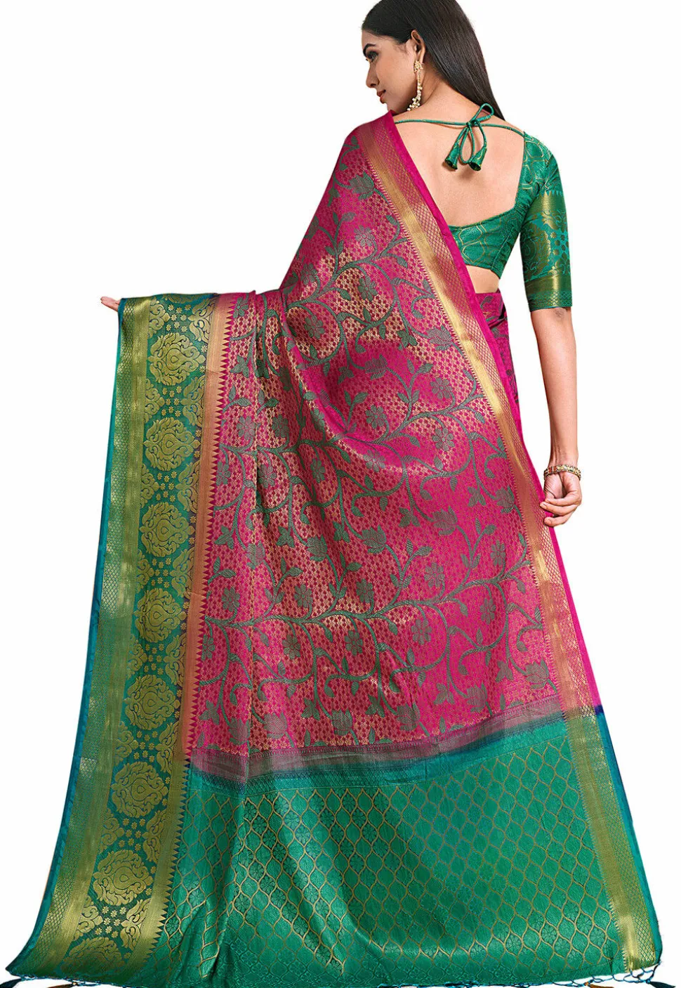 Woven Bangalore Silk Saree in Magenta