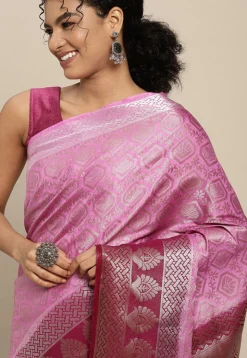 Woven Bangalore Silk Saree in Pink
