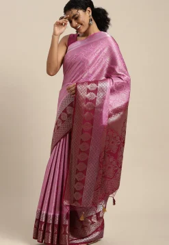 Woven Bangalore Silk Saree in Pink